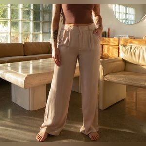 West of Melrose Wide Leg Satin Pants | Light Tan | Tags on